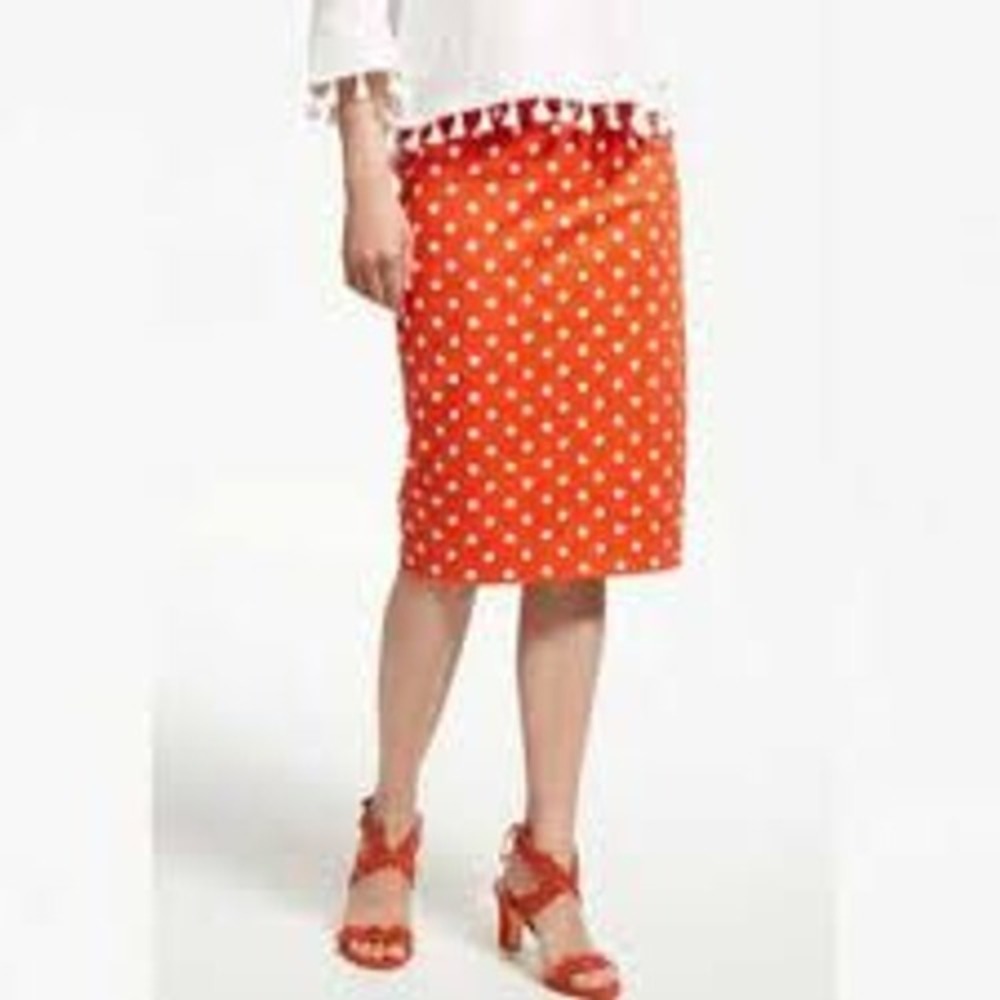 Boden Red Polka Dot Pencil Skirt High Waist Cotton Blend Knee Length Size US 6L